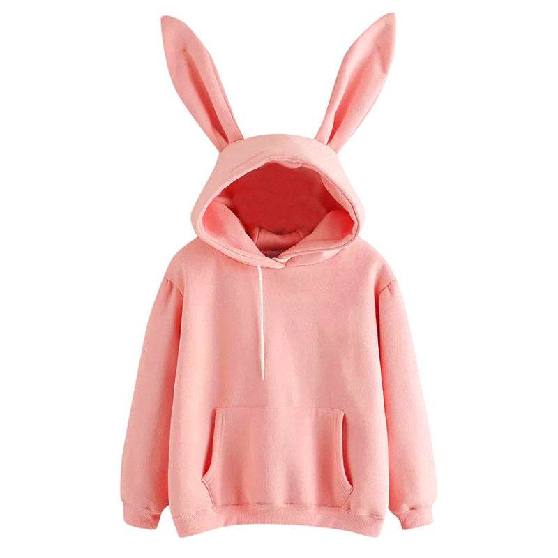 Women's Harajuku Hooded Rabbit Sweatshirt Solid Color Loose Casual Women's Top - IntuitiveEncBoutique