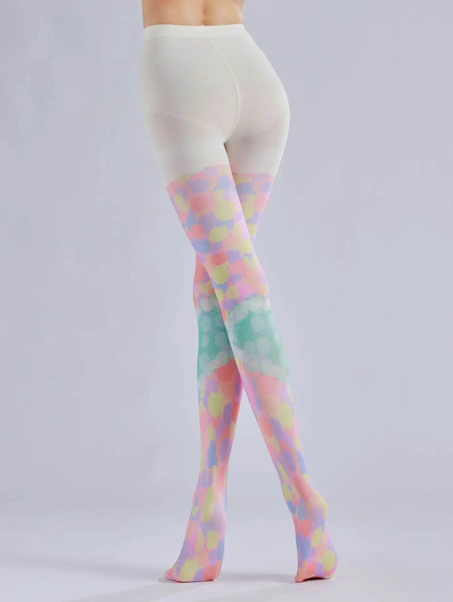 Color block stacked heart printed pantyhose with colorful patterns and sweet base socks - IntuitiveEncBoutique