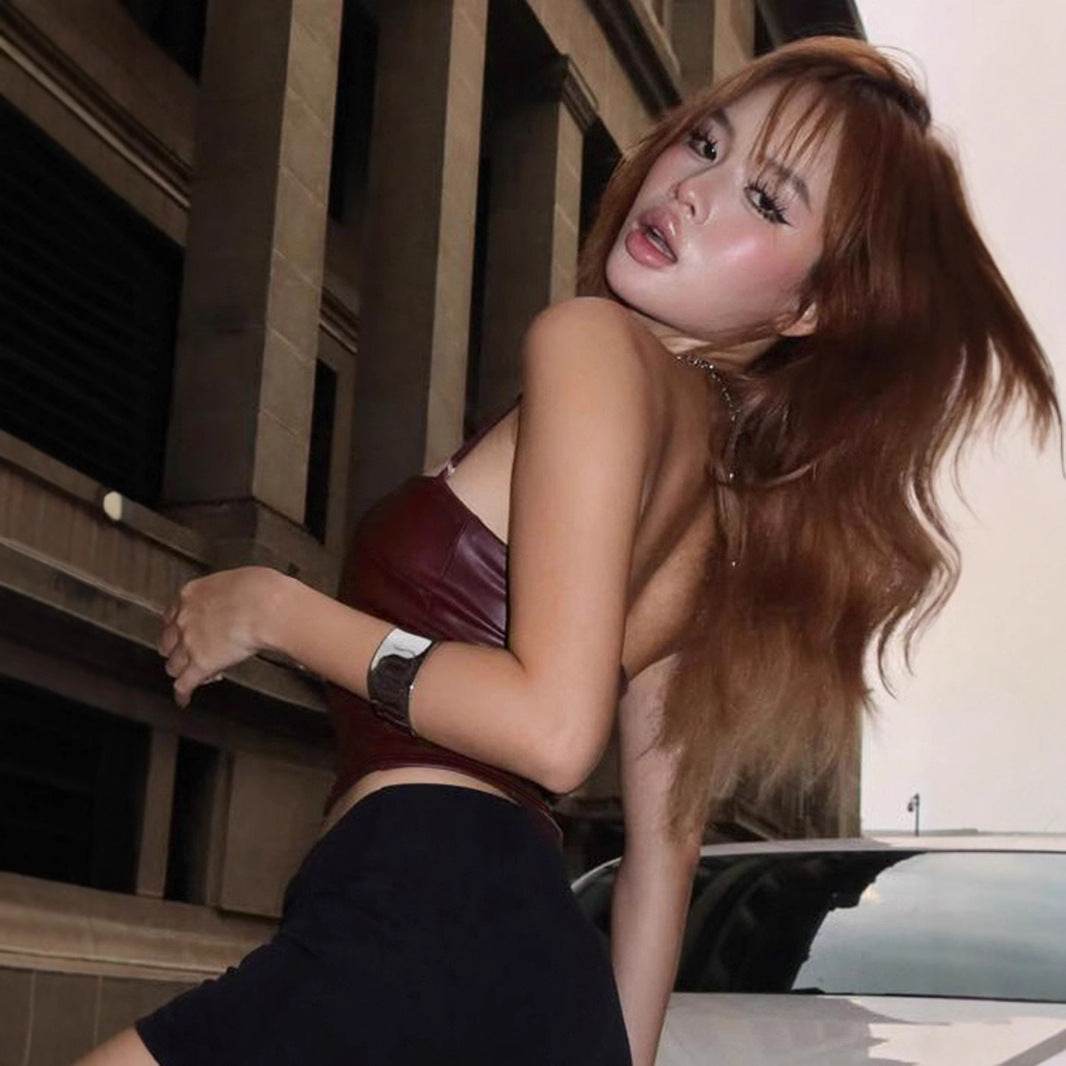 Lover's Unforgettable Motorcycle Style Girl PU Spliced One-Shoulder Halter Backless Top Sexy - IntuitiveEncBoutique