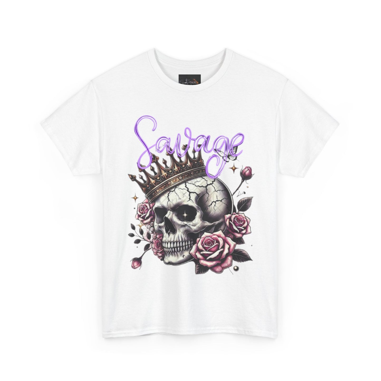 savage Crowned Skull Tee, Edgy Graphic Shirt for Halloween, Gift for Goth, Unisex Heavy Cotton Tee, Unique Art Shirt, Vintage Style Tee