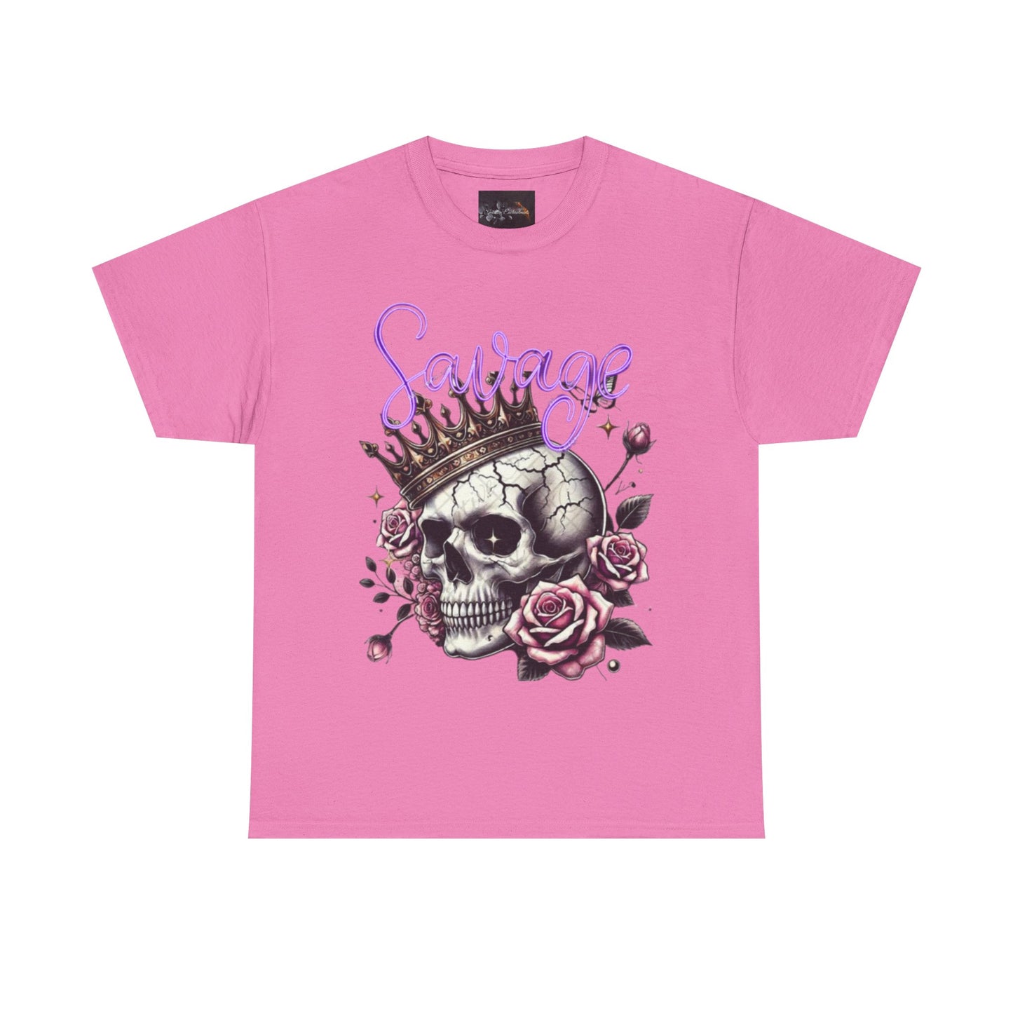 savage Crowned Skull Tee, Edgy Graphic Shirt for Halloween, Gift for Goth, Unisex Heavy Cotton Tee, Unique Art Shirt, Vintage Style Tee