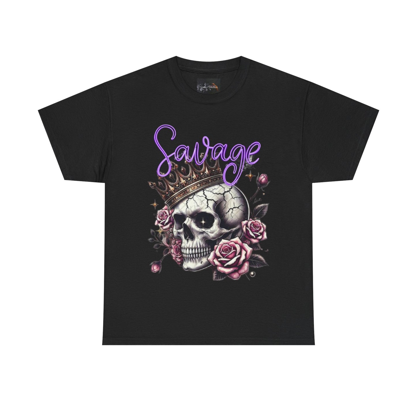 savage Crowned Skull Tee, Edgy Graphic Shirt for Halloween, Gift for Goth, Unisex Heavy Cotton Tee, Unique Art Shirt, Vintage Style Tee