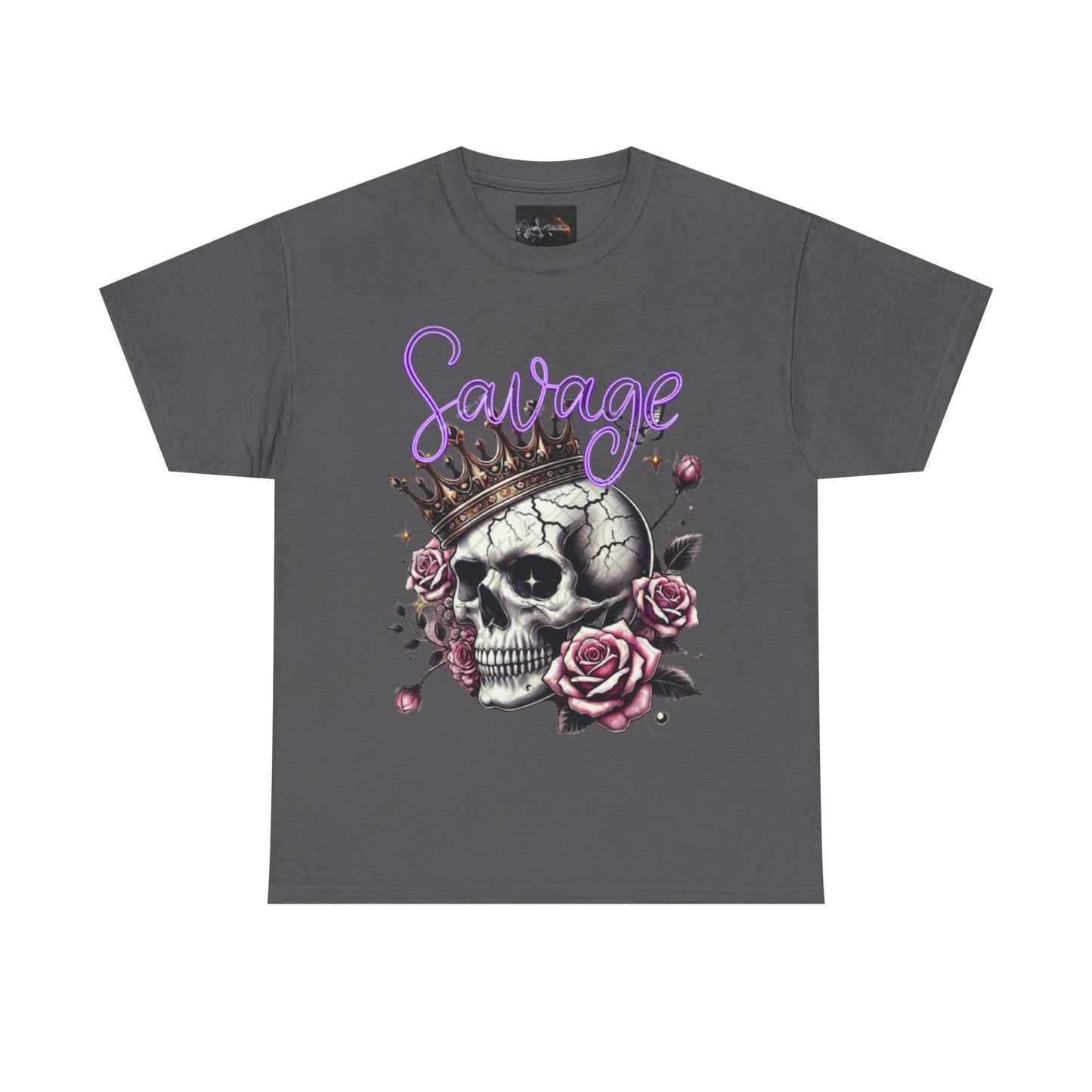 savage Crowned Skull Tee, Edgy Graphic Shirt for Halloween, Gift for Goth, Unisex Heavy Cotton Tee, Unique Art Shirt, Vintage Style Tee