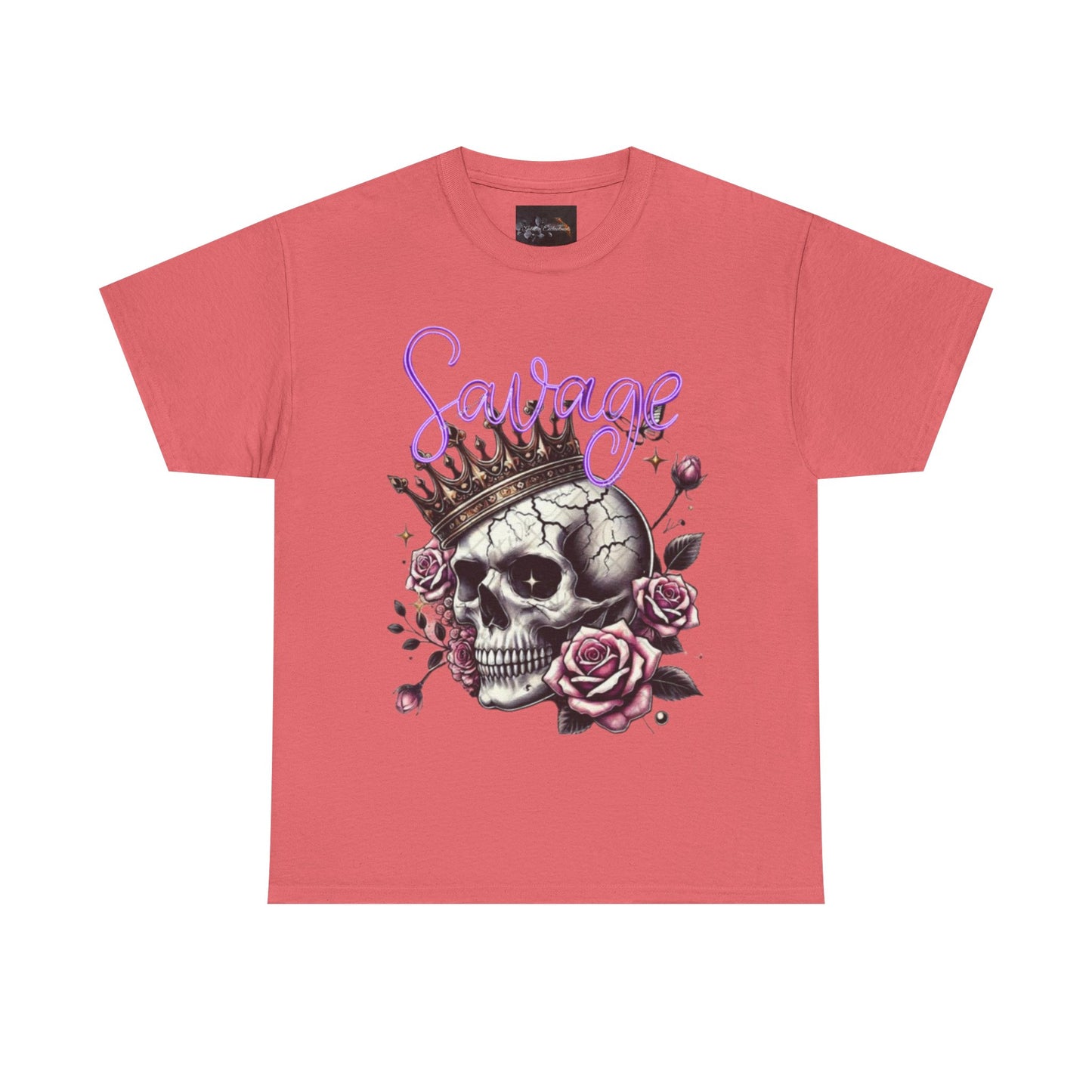 savage Crowned Skull Tee, Edgy Graphic Shirt for Halloween, Gift for Goth, Unisex Heavy Cotton Tee, Unique Art Shirt, Vintage Style Tee