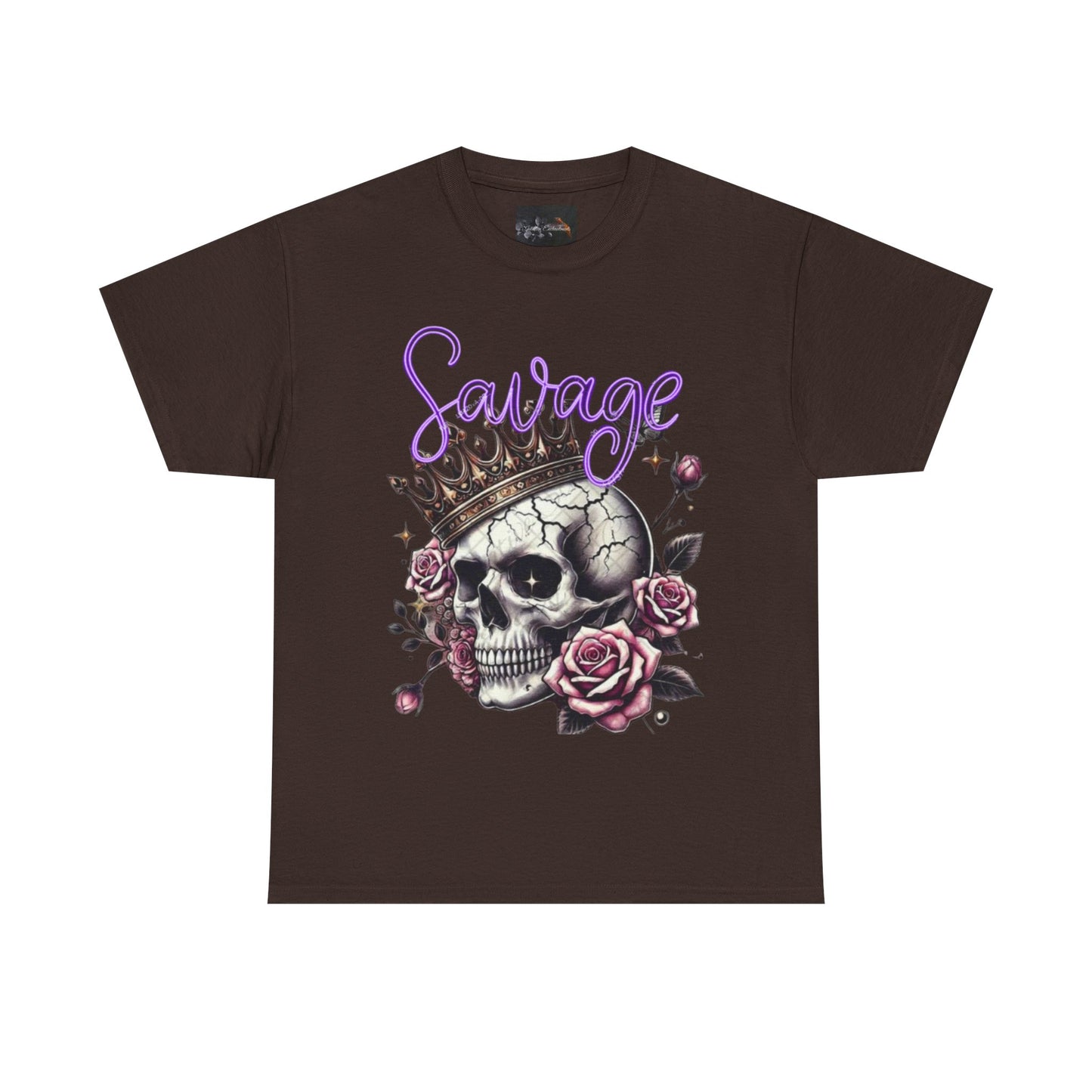 savage Crowned Skull Tee, Edgy Graphic Shirt for Halloween, Gift for Goth, Unisex Heavy Cotton Tee, Unique Art Shirt, Vintage Style Tee