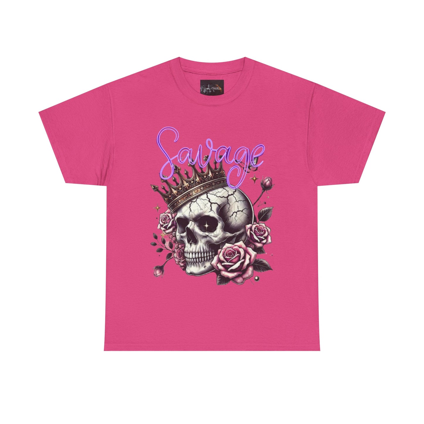 savage Crowned Skull Tee, Edgy Graphic Shirt for Halloween, Gift for Goth, Unisex Heavy Cotton Tee, Unique Art Shirt, Vintage Style Tee
