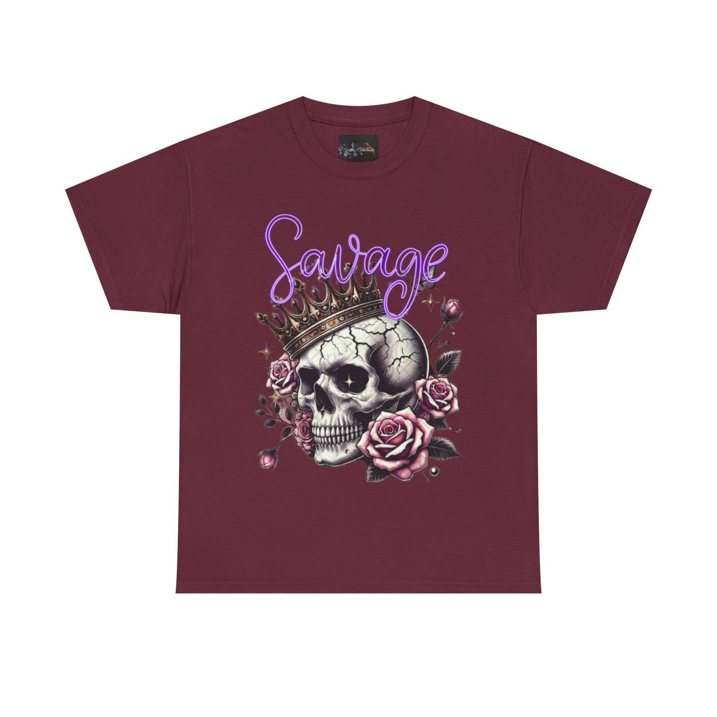 savage Crowned Skull Tee, Edgy Graphic Shirt for Halloween, Gift for Goth, Unisex Heavy Cotton Tee, Unique Art Shirt, Vintage Style Tee