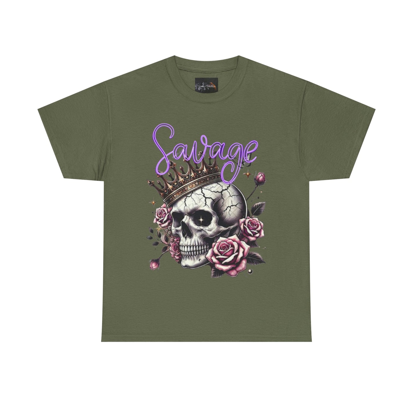 savage Crowned Skull Tee, Edgy Graphic Shirt for Halloween, Gift for Goth, Unisex Heavy Cotton Tee, Unique Art Shirt, Vintage Style Tee