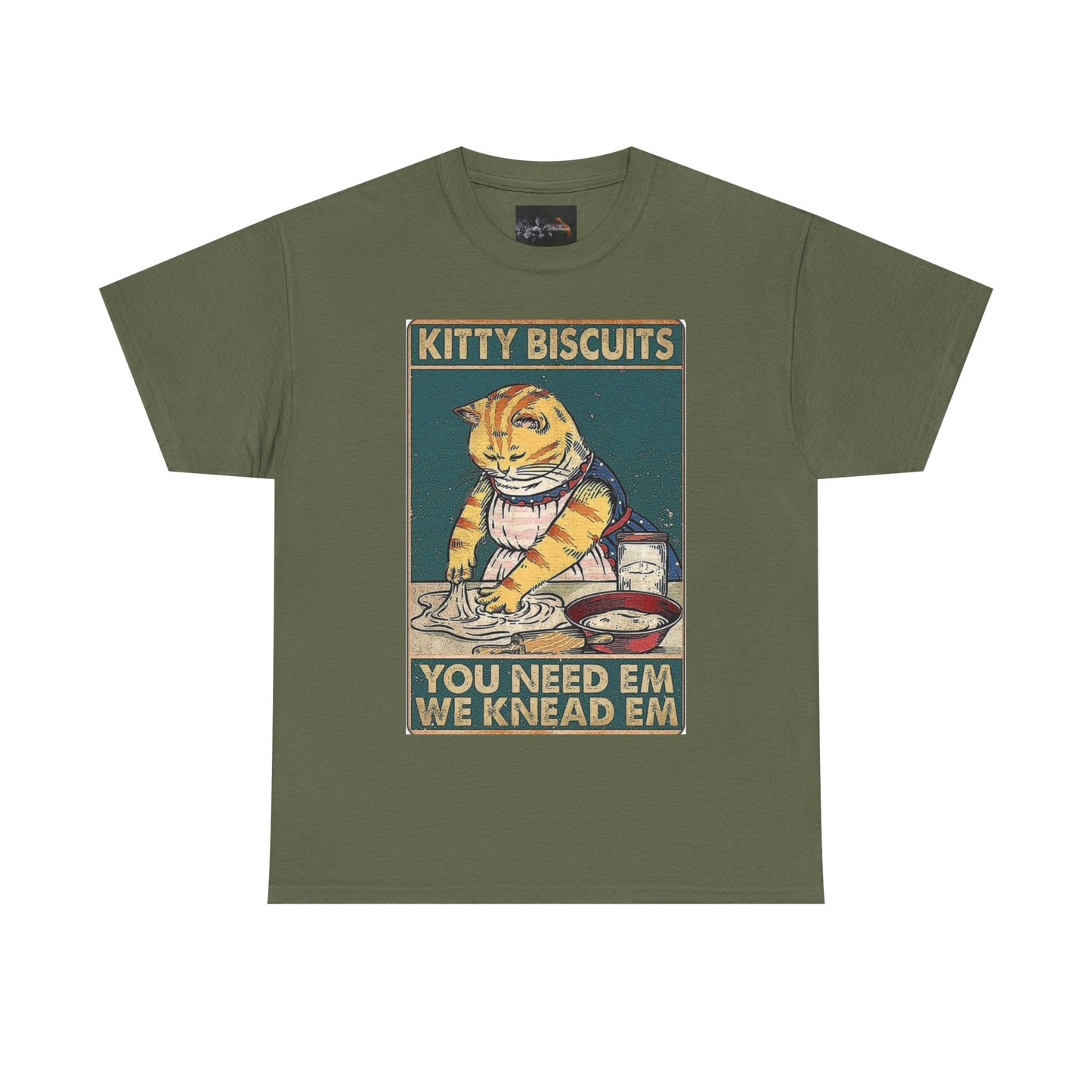 Cute Kitty Biscuits Unisex Heavy Cotton Tee, Fun Cat Shirt, Pet Lover Gift, Cooking Humor Tee, Playful Gift for Cat Owners