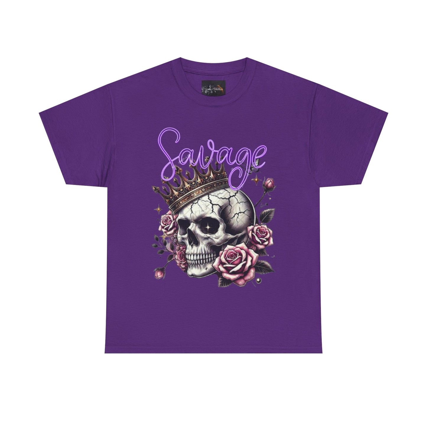 savage Crowned Skull Tee, Edgy Graphic Shirt for Halloween, Gift for Goth, Unisex Heavy Cotton Tee, Unique Art Shirt, Vintage Style Tee