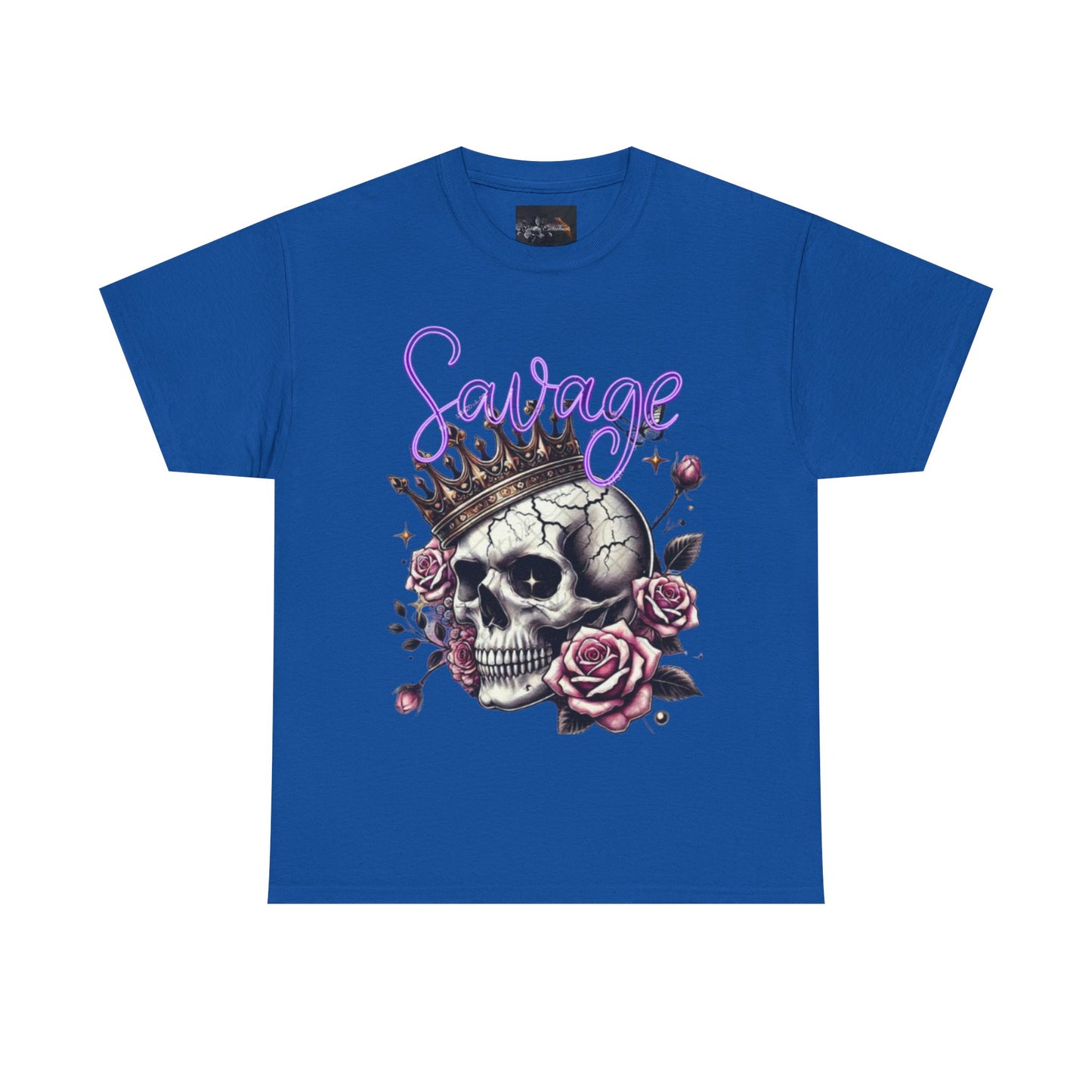 savage Crowned Skull Tee, Edgy Graphic Shirt for Halloween, Gift for Goth, Unisex Heavy Cotton Tee, Unique Art Shirt, Vintage Style Tee