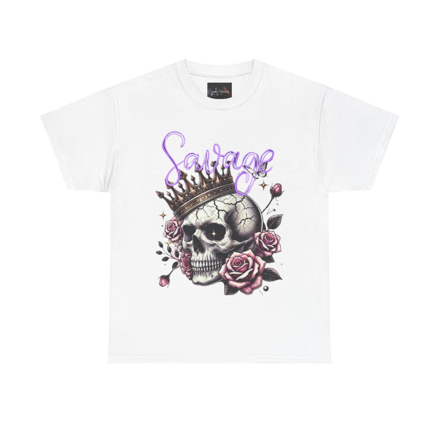 savage Crowned Skull Tee, Edgy Graphic Shirt for Halloween, Gift for Goth, Unisex Heavy Cotton Tee, Unique Art Shirt, Vintage Style Tee