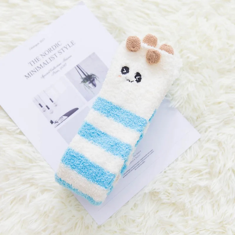 Party funny stretch socks Ladies winter coral fleece cute cartoon floor socks