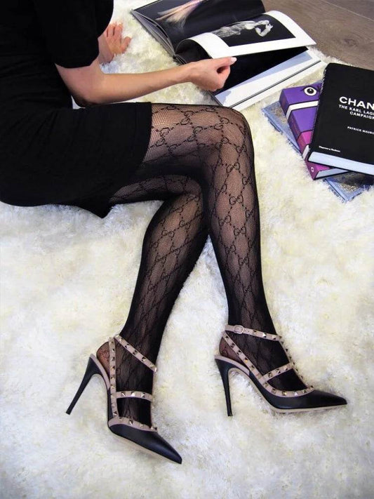 Fashion Flocking Tights High Quality Sexy France Fashion Gauze Letters Transparent Fish Net Pantyhose Womens Stockings - IntuitiveEncBoutique