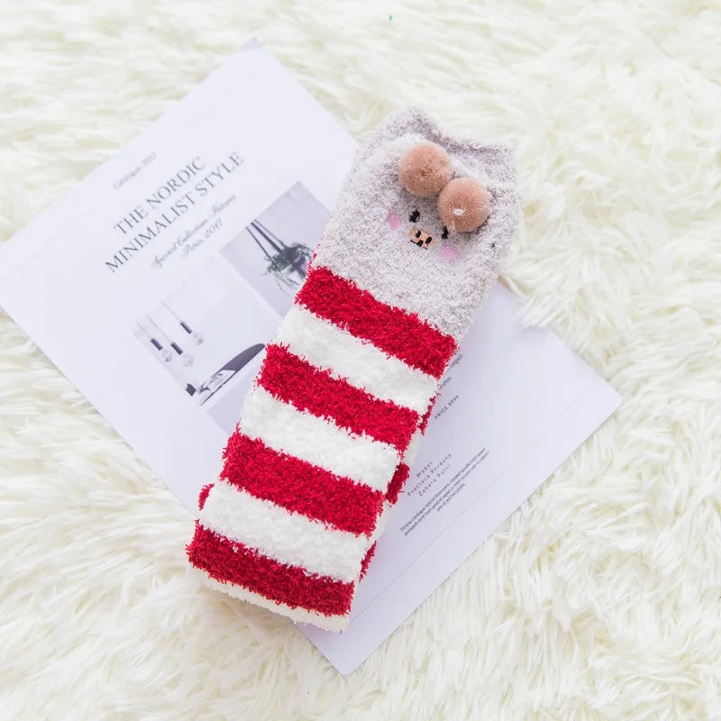 Party funny stretch socks Ladies winter coral fleece cute cartoon floor socks