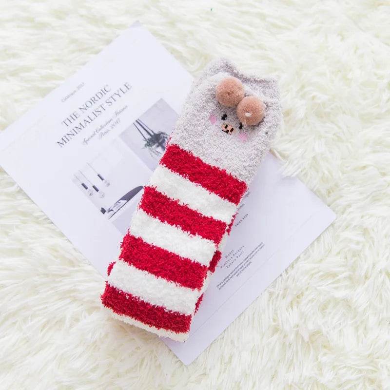 Party funny stretch socks Ladies winter coral fleece cute cartoon floor socks - IntuitiveEncBoutique