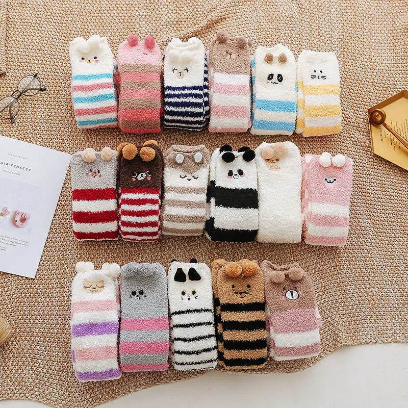 Party funny stretch socks Ladies winter coral fleece cute cartoon floor socks - IntuitiveEncBoutique