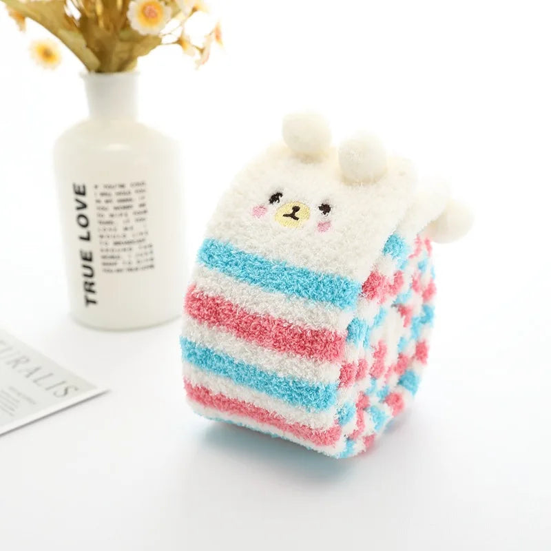 Party funny stretch socks Ladies winter coral fleece cute cartoon floor socks