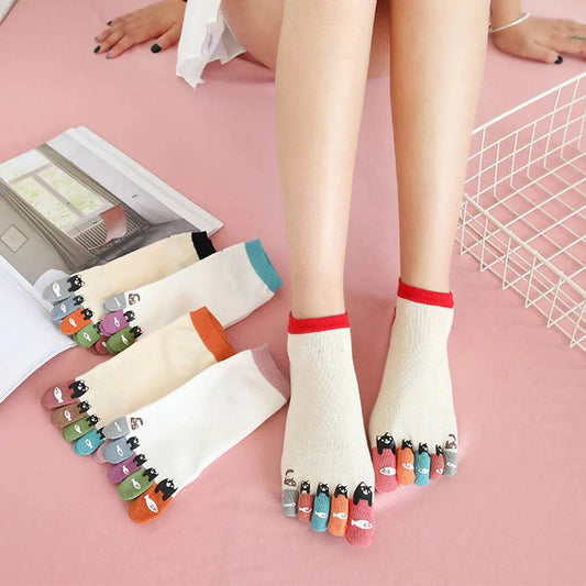 Cute Print Happy Socks Colorful Toe Funny Five Finger Harajuku Socks Cotton Funny Socks Skarpetki Chaussette Femme - IntuitiveEncBoutique