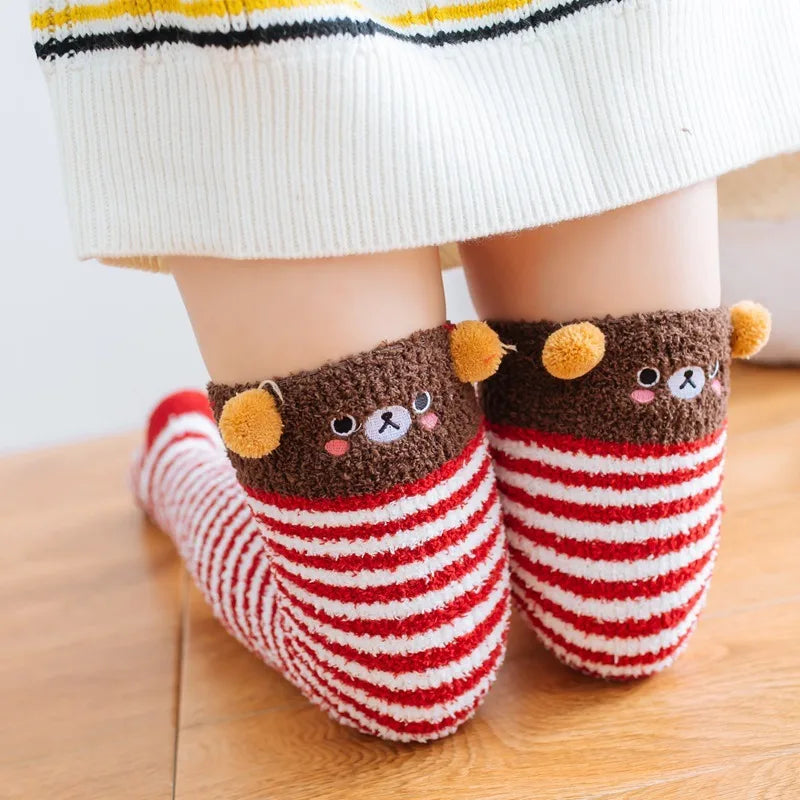 Party funny stretch socks Ladies winter coral fleece cute cartoon floor socks