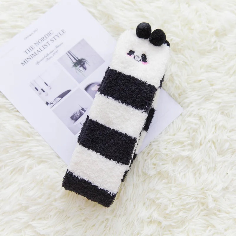 Party funny stretch socks Ladies winter coral fleece cute cartoon floor socks