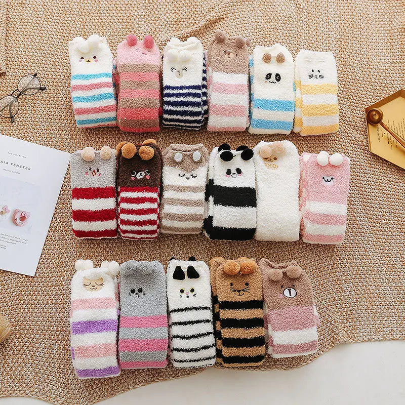 Party funny stretch socks Ladies winter coral fleece cute cartoon floor socks
