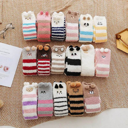 Party funny stretch socks Ladies winter coral fleece cute cartoon floor socks - IntuitiveEncBoutique
