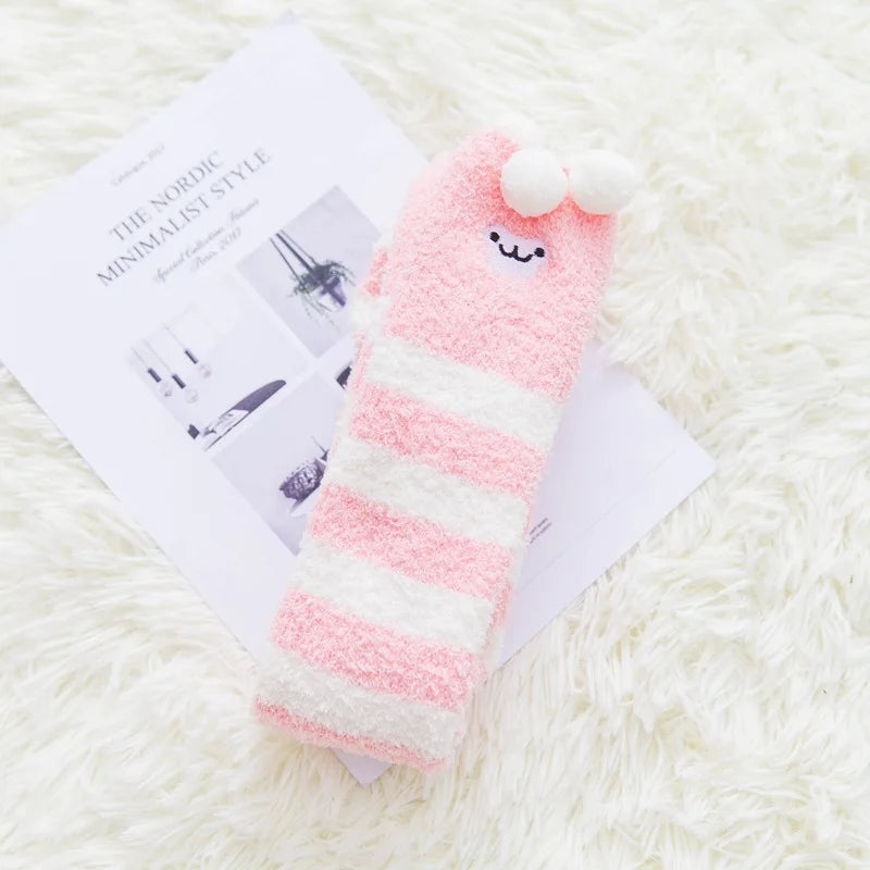 Party funny stretch socks Ladies winter coral fleece cute cartoon floor socks