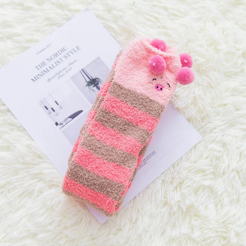 Party funny stretch socks Ladies winter coral fleece cute cartoon floor socks