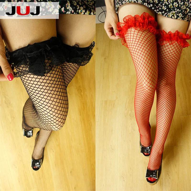 Sexy Women's Hosiery Lace Top Stay Up Thigh High Stockings Ladies Hollow Mesh Nets Lace Fishnet Stockings Pantyhose - IntuitiveEncBoutique