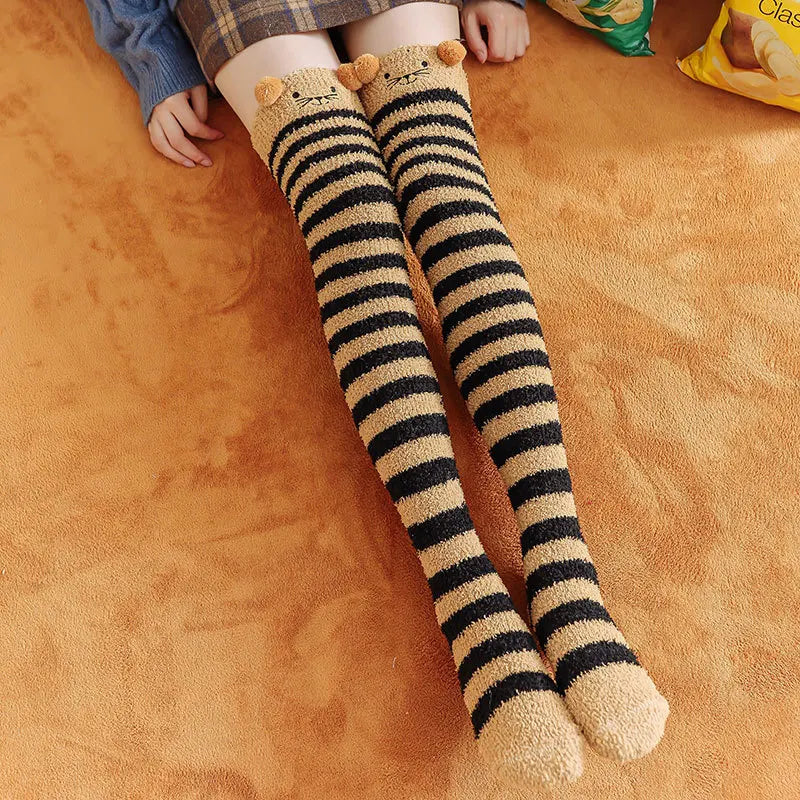 Party funny stretch socks Ladies winter coral fleece cute cartoon floor socks