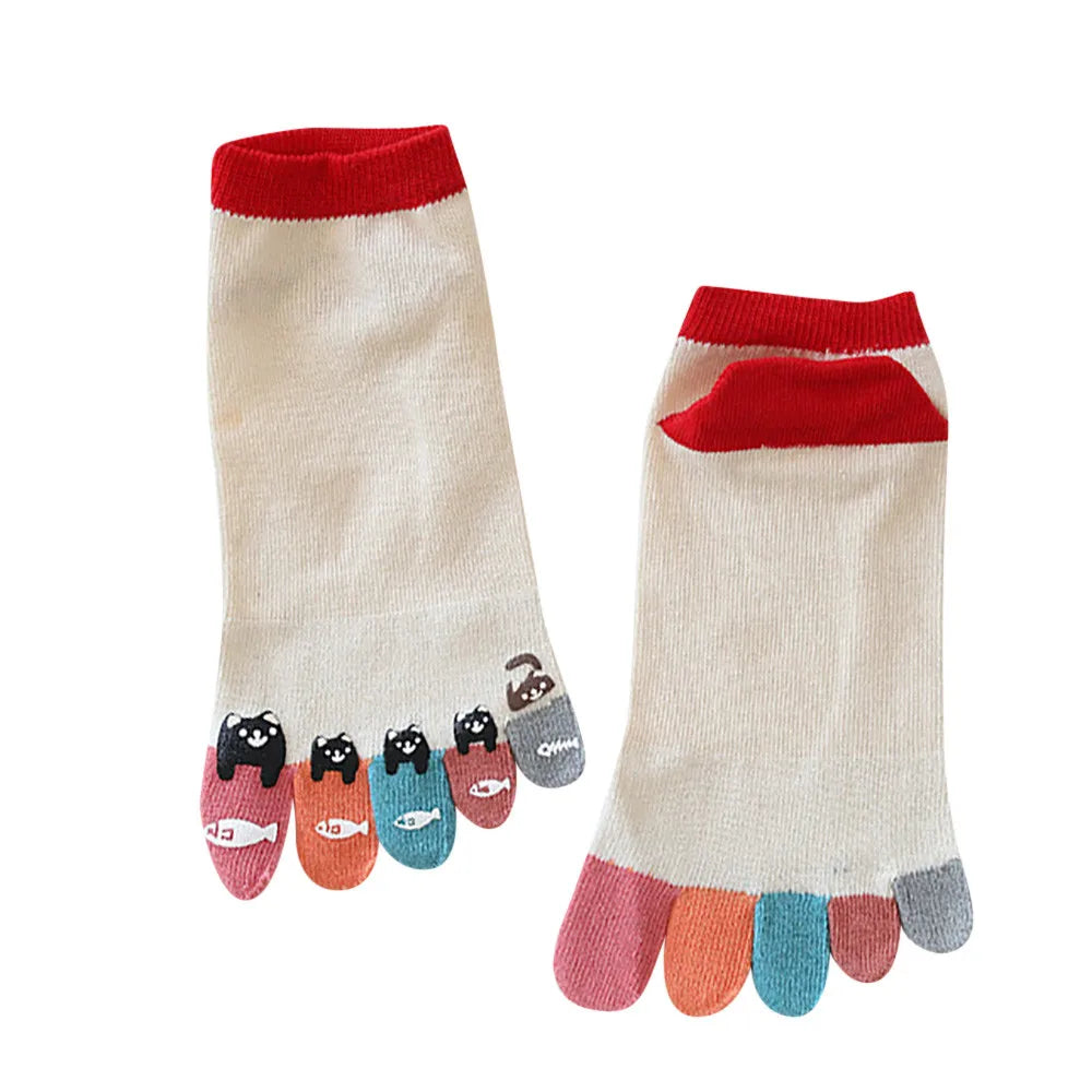 Cute Print Happy Socks Colorful Toe Funny Five Finger Harajuku Socks Cotton Funny Socks Skarpetki Chaussette Femme