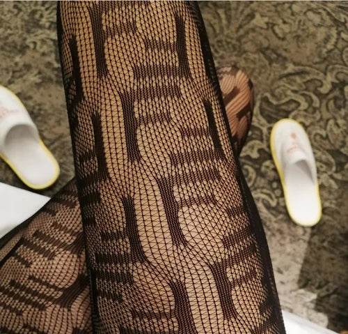 Fashion Flocking Tights High Quality Sexy France Fashion Gauze Letters Transparent Fish Net Pantyhose Womens Stockings - IntuitiveEncBoutique