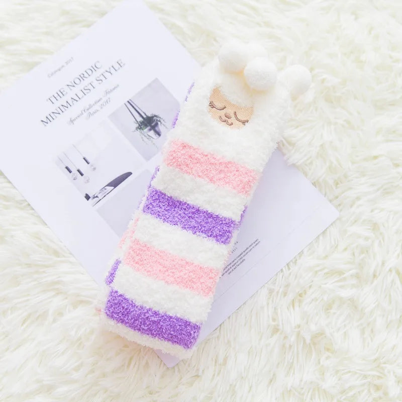 Party funny stretch socks Ladies winter coral fleece cute cartoon floor socks