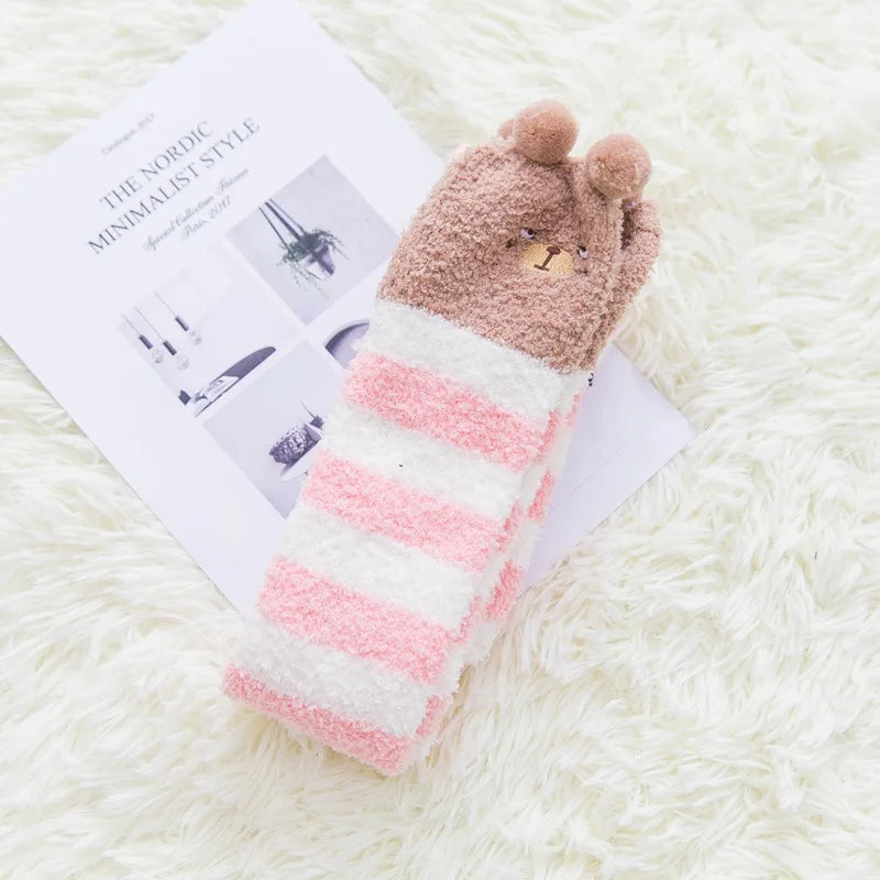 Party funny stretch socks Ladies winter coral fleece cute cartoon floor socks