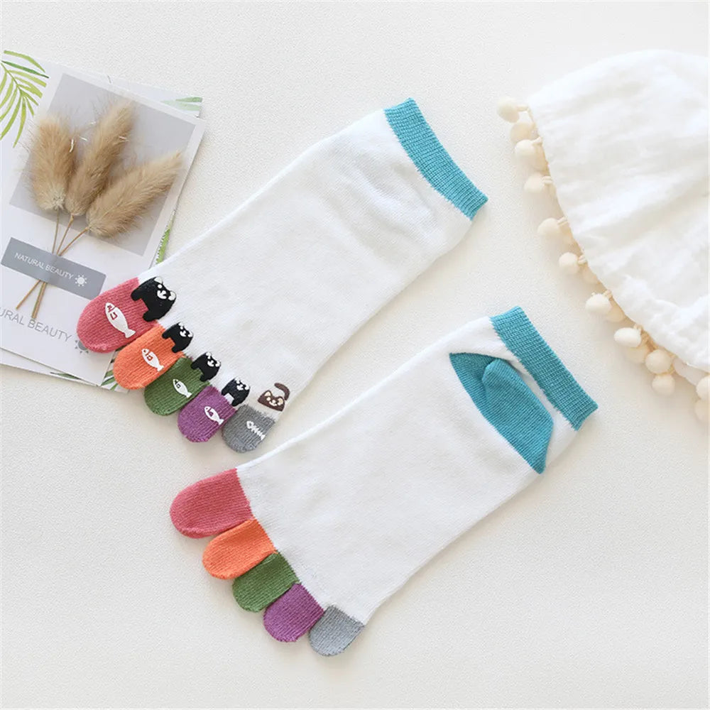 Cute Print Happy Socks Colorful Toe Funny Five Finger Harajuku Socks Cotton Funny Socks Skarpetki Chaussette Femme