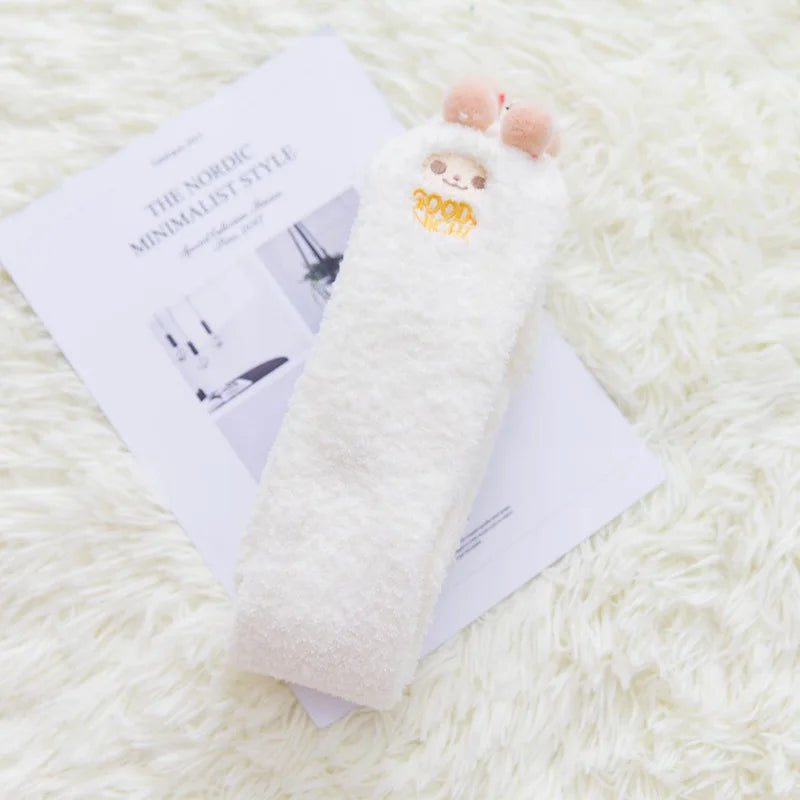 Party funny stretch socks Ladies winter coral fleece cute cartoon floor socks