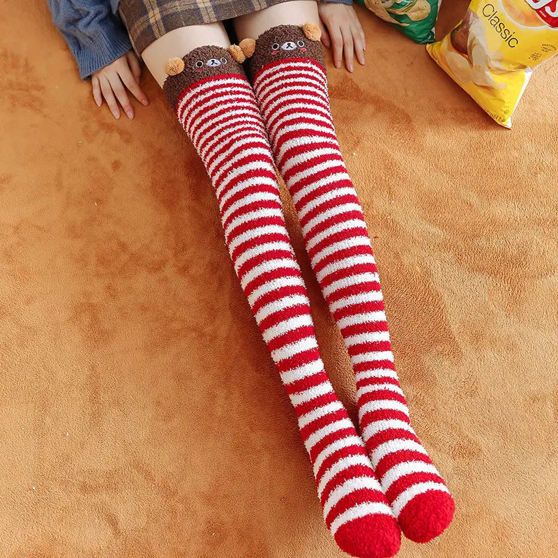 Party funny stretch socks Ladies winter coral fleece cute cartoon floor socks