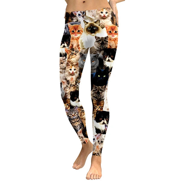 Lovely Cat Holographic Digital Print Fitness legging High Waist Workout Pants Casual Street Leggings