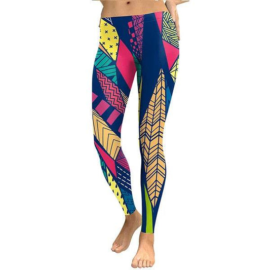 Women Leggings Geometry Pattern Leaves Digital Print Pant - IntuitiveEncBoutique