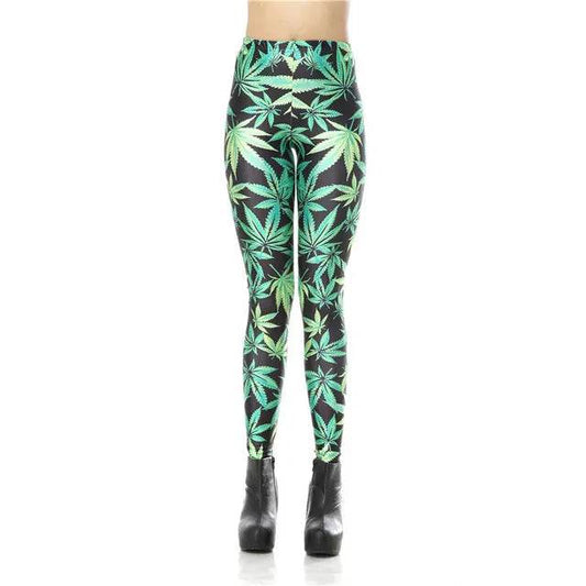 Green Leaves 3D Digital Printed Women Leggings - IntuitiveEncBoutique