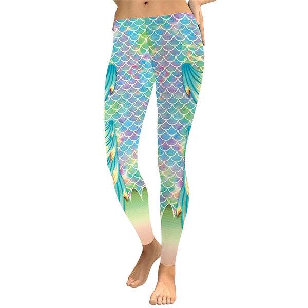 Vivid Mermaid Women Leggings Gradient Fish Scales - IntuitiveEncBoutique
