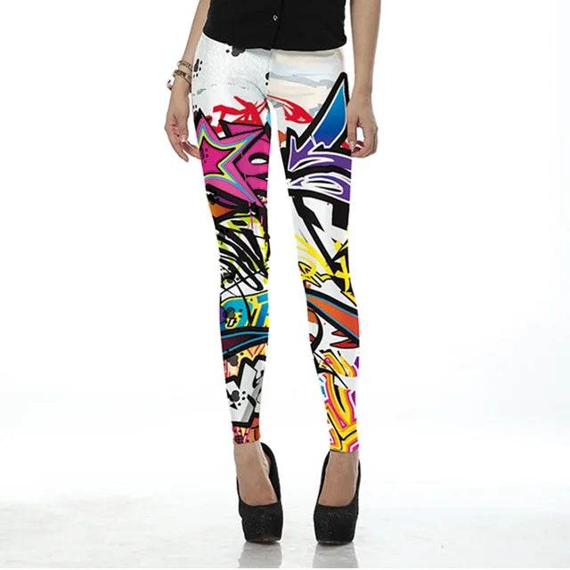 Fashion Colorful Comic Doodles Printed Leggings - IntuitiveEncBoutique