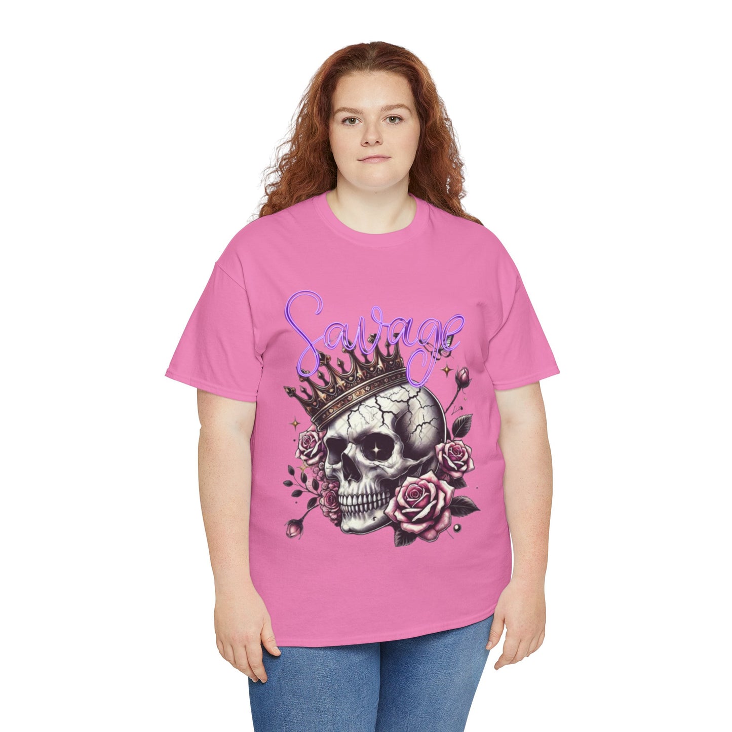 savage Crowned Skull Tee, Edgy Graphic Shirt for Halloween, Gift for Goth, Unisex Heavy Cotton Tee, Unique Art Shirt, Vintage Style Tee