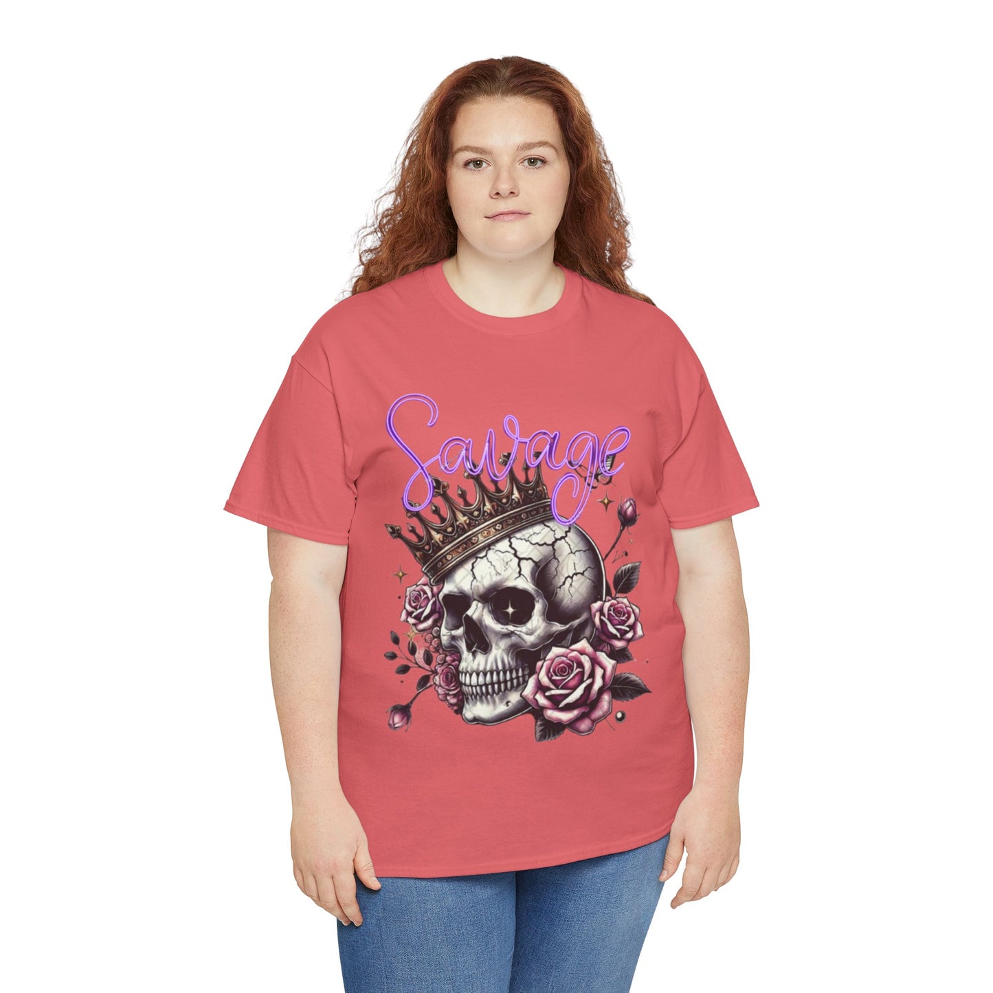 savage Crowned Skull Tee, Edgy Graphic Shirt for Halloween, Gift for Goth, Unisex Heavy Cotton Tee, Unique Art Shirt, Vintage Style Tee