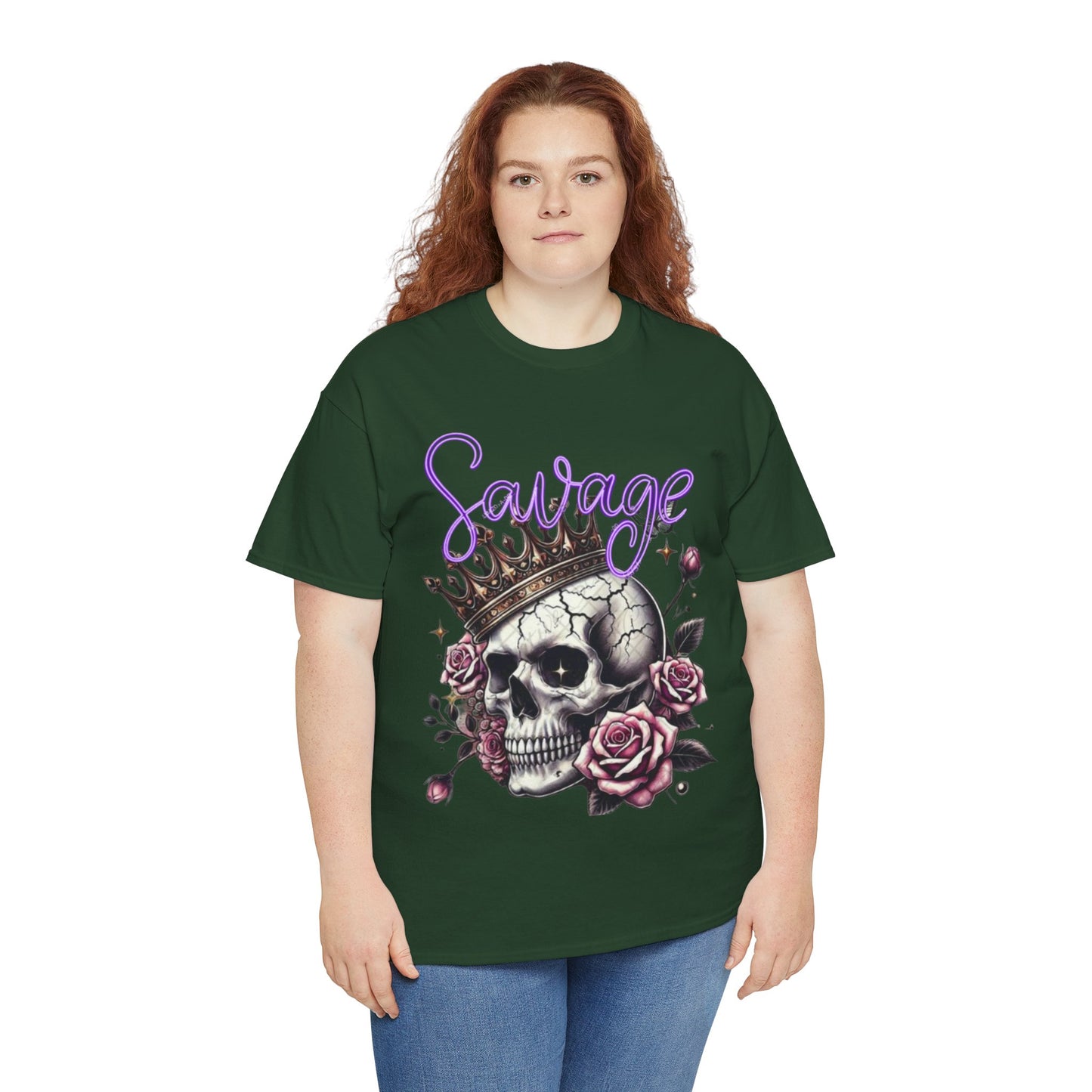 savage Crowned Skull Tee, Edgy Graphic Shirt for Halloween, Gift for Goth, Unisex Heavy Cotton Tee, Unique Art Shirt, Vintage Style Tee