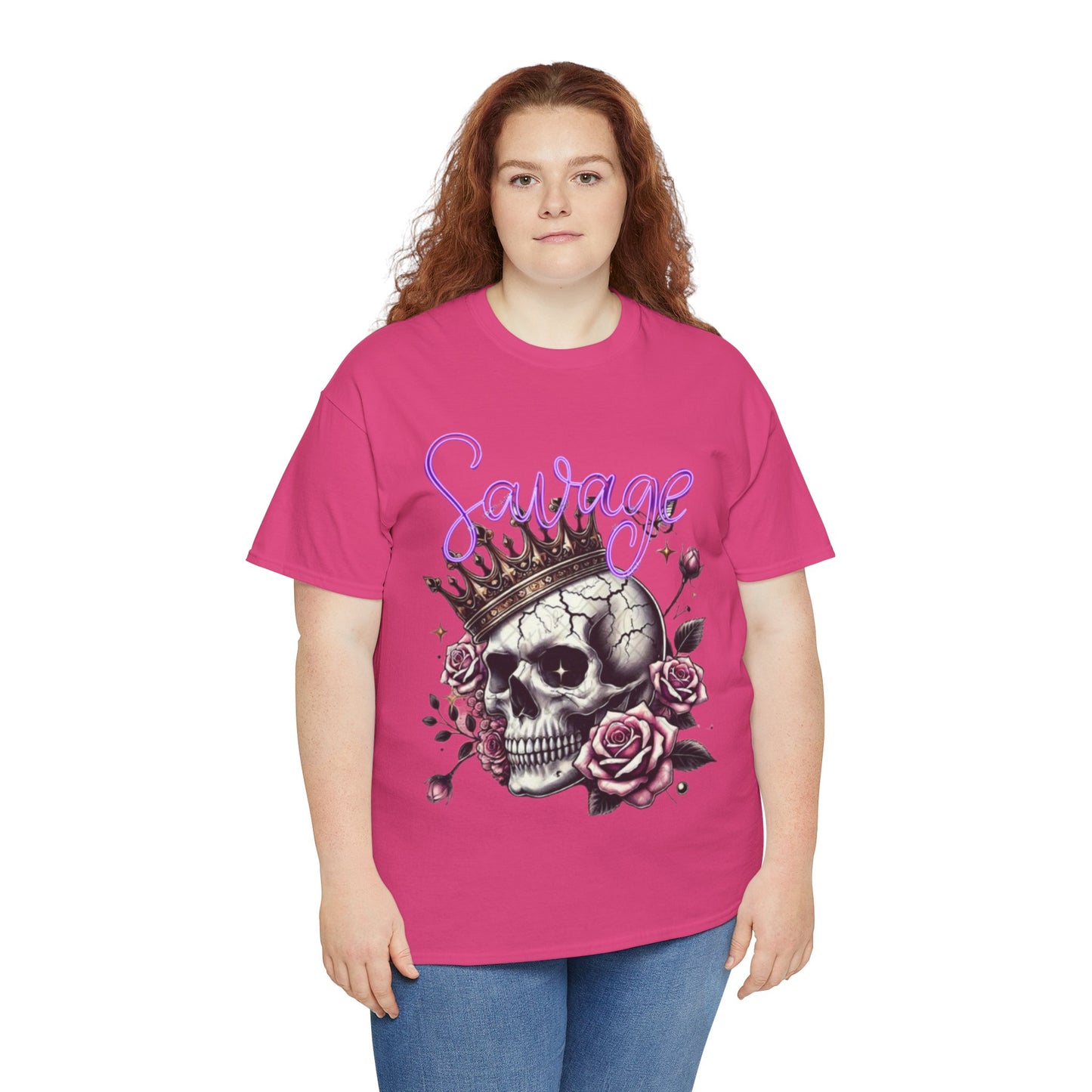 savage Crowned Skull Tee, Edgy Graphic Shirt for Halloween, Gift for Goth, Unisex Heavy Cotton Tee, Unique Art Shirt, Vintage Style Tee