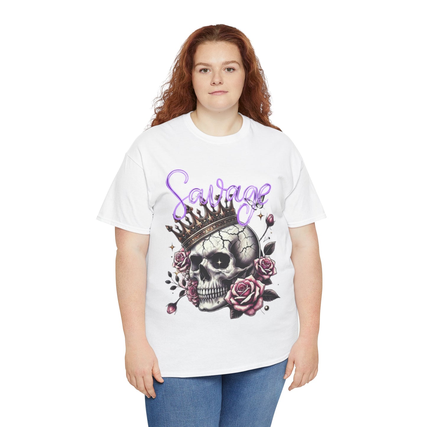 savage Crowned Skull Tee, Edgy Graphic Shirt for Halloween, Gift for Goth, Unisex Heavy Cotton Tee, Unique Art Shirt, Vintage Style Tee