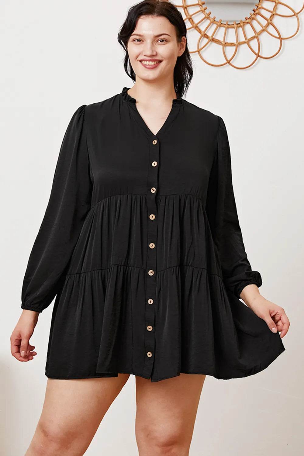 Ruffled Button Up Long Sleeve Tiered Shirt - IntuitiveEncBoutique