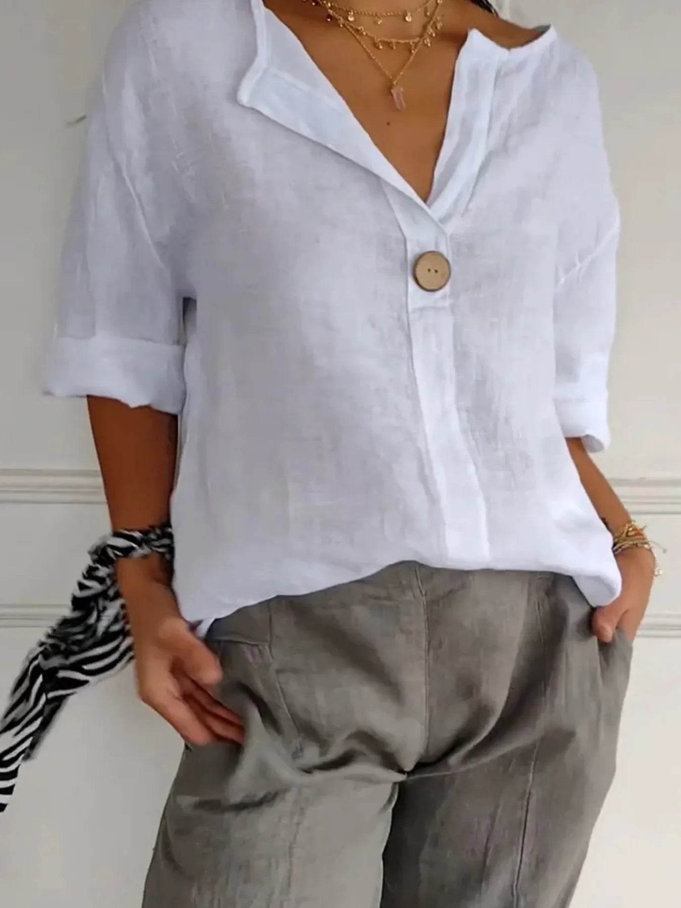 Full Size Casual Notched Drop Shoulder Blouse Plus Size - IntuitiveEncBoutique